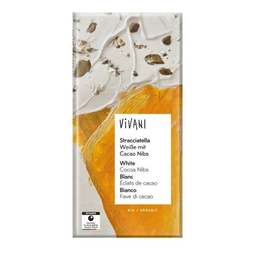 VIVANI Čokoláda bílá s kakaovými boby Stracciatella 80 g