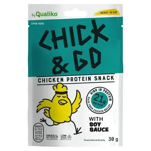 Qualiko Chick & Go – sušené kuřecí plátky v sójové omáčce 30 g
